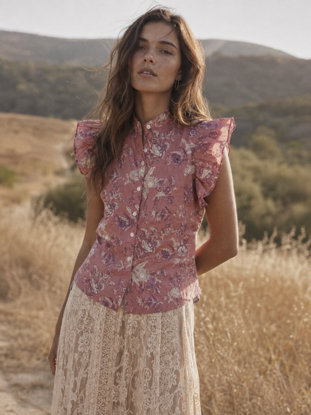 Perry Walker Collective Celia Button Down Floral Indian Cotton Blouse NEW NWT